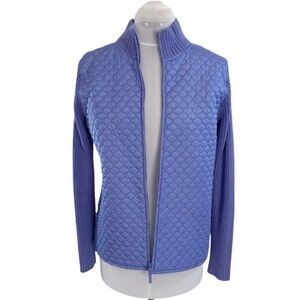 For Cynthia Quilted Sweater Jacket Medium Casual Wear Jacked Ribbed Knit Sleeves